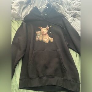 Charming Black Hoodie with Bear and Bunny Design